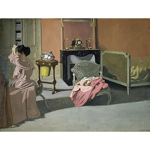 Lady Doing Her Hair Gold Ornate Wood Framed Art Print with Double Matting by Vallotton, Felix