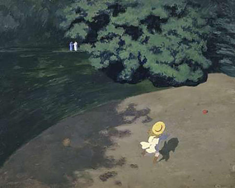 The Ball (Corner of the Park, Child Playing With Ball) White Modern Wood Framed Art Print with Double Matting by Vallotton, Felix