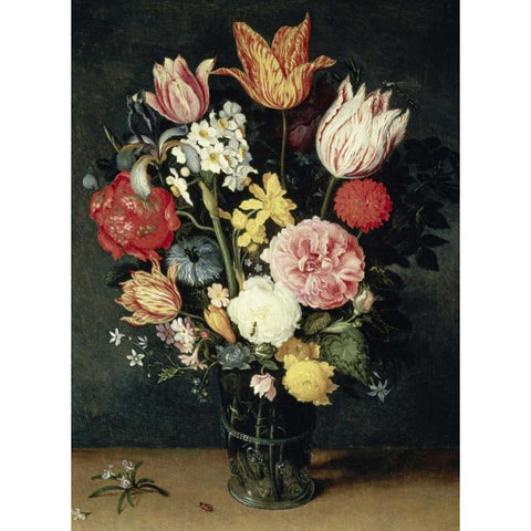 Tulips, Roses and other Flowers in a Glass Gold Ornate Wood Framed Art Print with Double Matting by Van der Ast, Balthasar