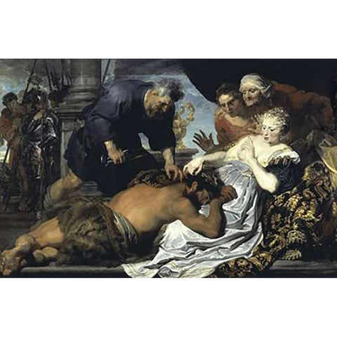 Samson and Delilah White Modern Wood Framed Art Print by Van Dyck, Anthony