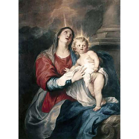 Virgin and Child Black Modern Wood Framed Art Print with Double Matting by Van Dyck, Anthony