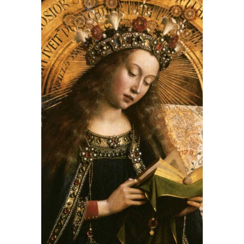 The Virgin: Ghent Altarpiece Gold Ornate Wood Framed Art Print with Double Matting by Van Eyck, Jan