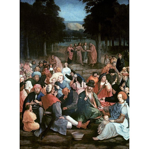 Miracle of the Loaves and the Fishes White Modern Wood Framed Art Print by Van Leyden, Lucas