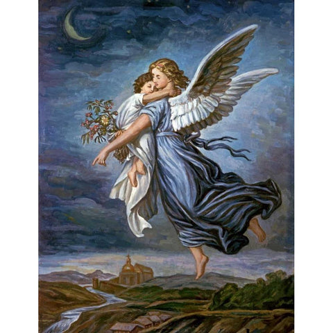 The Guardian Angel Black Modern Wood Framed Art Print with Double Matting by Von Kaulbach, Wilhelm