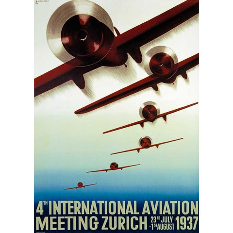 4th Meeting Aeronautique International Gold Ornate Wood Framed Art Print with Double Matting by Baumberger, Otto