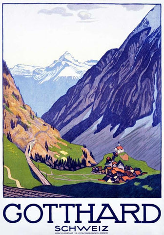 Gotthard / Schweiz White Modern Wood Framed Art Print with Double Matting by Cardinaux, Emil