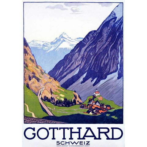 Gotthard / Schweiz Black Modern Wood Framed Art Print with Double Matting by Cardinaux, Emil
