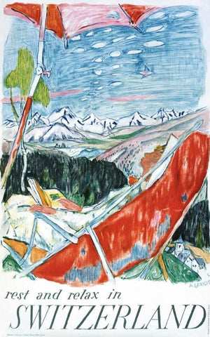 Switzerland White Modern Wood Framed Art Print with Double Matting by Carigiet, Alois