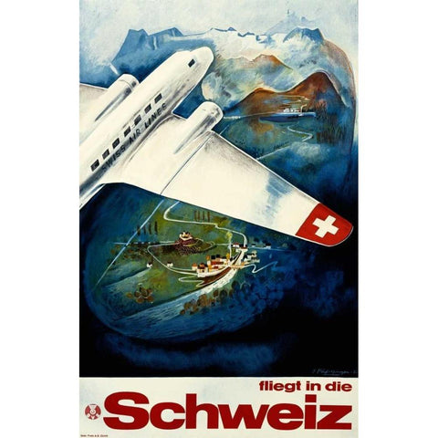Fliegt in die Schweiz Black Modern Wood Framed Art Print with Double Matting by Hafelfinger, Eugen
