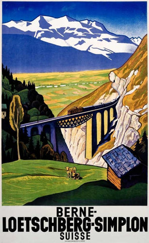 Berne-Loetschberg-Simplon White Modern Wood Framed Art Print with Double Matting by Henziross, Eugen