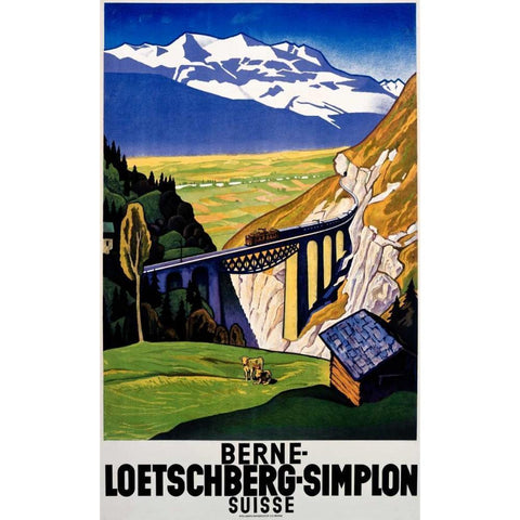 Berne-Loetschberg-Simplon Black Modern Wood Framed Art Print with Double Matting by Henziross, Eugen