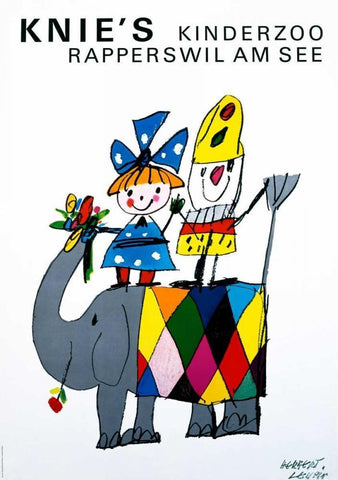 Knieâ€™s Kinderzoo White Modern Wood Framed Art Print with Double Matting by Leupin, Herbert