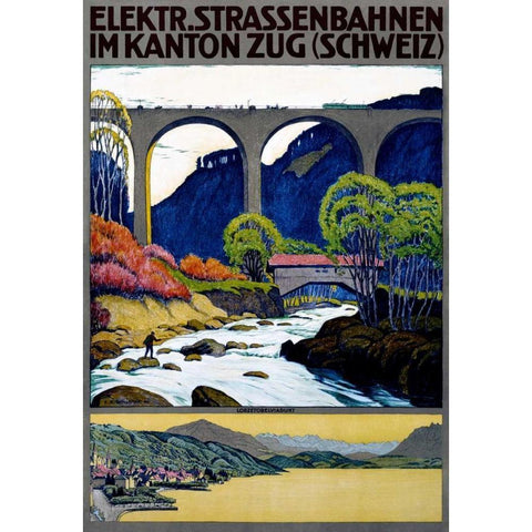 Elekktr Strassenbahnen im Kanton Zug White Modern Wood Framed Art Print by Schlatter, Ernst Emil