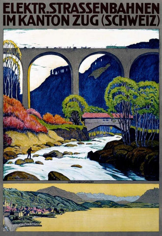 Elekktr Strassenbahnen im Kanton Zug White Modern Wood Framed Art Print with Double Matting by Schlatter, Ernst Emil