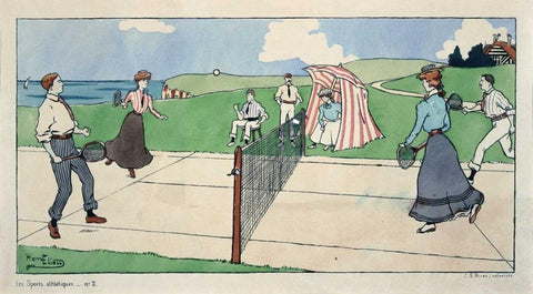 Les Sports athletiques / Tennis White Modern Wood Framed Art Print with Double Matting by Eliott, Harry