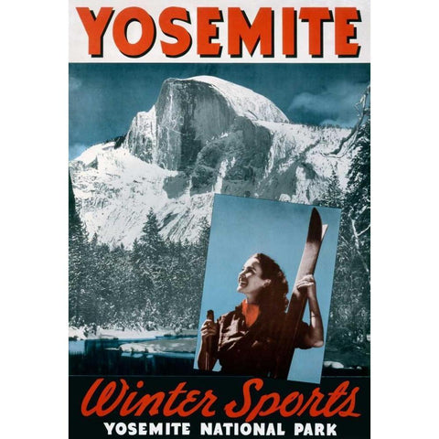 Yosemite / Winter Sports Black Modern Wood Framed Art Print with Double Matting by Unknown