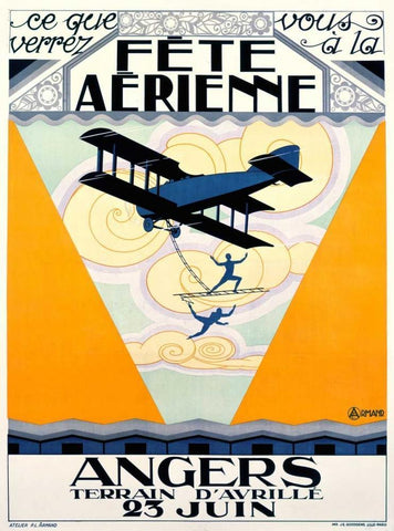 Fete Aerienne Angers Black Ornate Wood Framed Art Print with Double Matting by Armand, P.L.