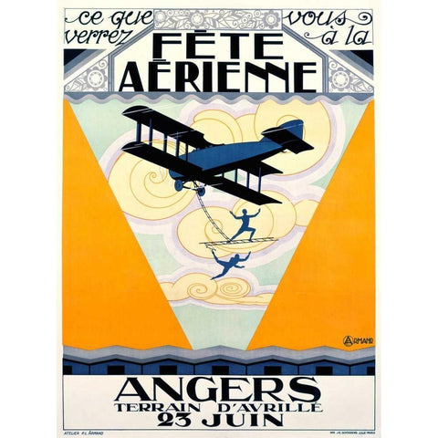 Fete Aerienne Angers Black Modern Wood Framed Art Print by Armand, P.L.
