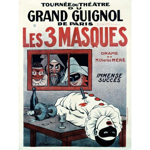 Theatre de Grand Guignol / Les 3 Masques Gold Ornate Wood Framed Art Print with Double Matting by Barrere, Adrien