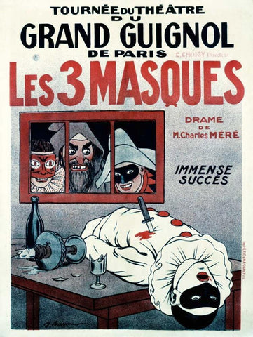 Theatre de Grand Guignol / Les 3 Masques Black Ornate Wood Framed Art Print with Double Matting by Barrere, Adrien