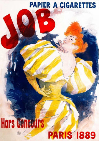 Job / Papier a Cigarettes Black Ornate Wood Framed Art Print with Double Matting by Cheret, Jules
