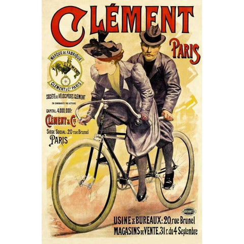 Clement Bicycles Black Modern Wood Framed Art Print with Double Matting by Gilbert, A.