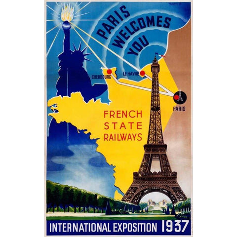 Paris / International Exposition 1937 Gold Ornate Wood Framed Art Print with Double Matting by Lilden