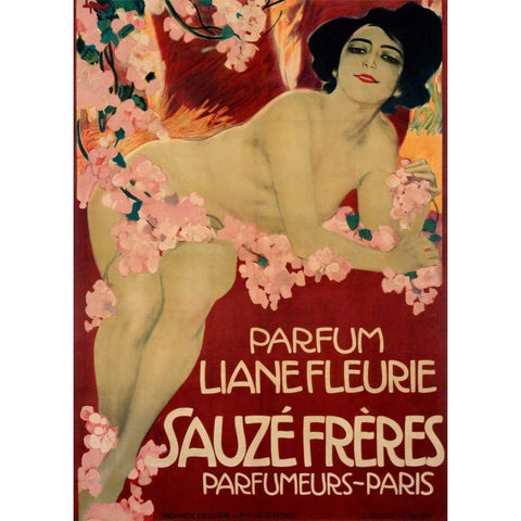 Parfum Liane Fleurie / Sauze Freres Gold Ornate Wood Framed Art Print with Double Matting by Metlicovitz, Leopoldo