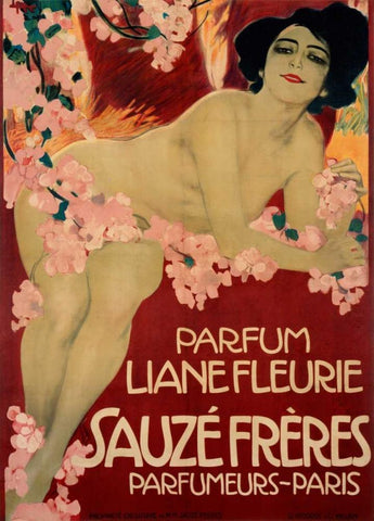 Parfum Liane Fleurie / Sauze Freres White Modern Wood Framed Art Print with Double Matting by Metlicovitz, Leopoldo