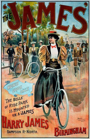 The â€˜Jamesâ€™ Bicycle Black Ornate Wood Framed Art Print with Double Matting by Moore, G.