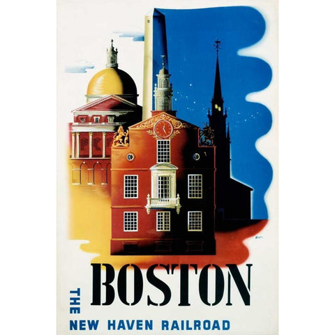 New Haven Railroad / Boston Black Modern Wood Framed Art Print by Nason, Ben