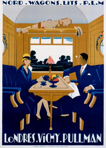 Nord-Wagons Lits-PLM White Modern Wood Framed Art Print with Double Matting by Naurac, Jean-Raoul