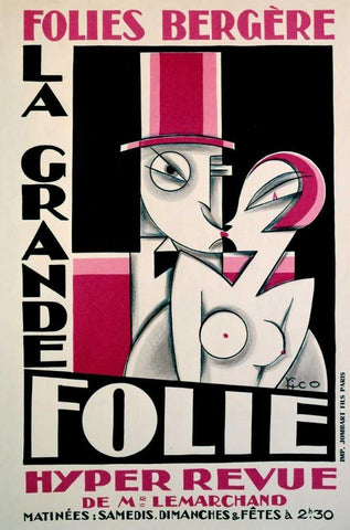 Folies-Bergere / La Grande Folie White Modern Wood Framed Art Print with Double Matting by Pico
