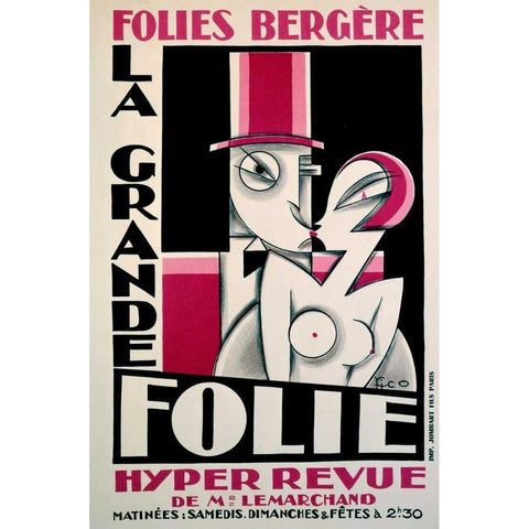 Folies-Bergere / La Grande Folie White Modern Wood Framed Art Print by Pico