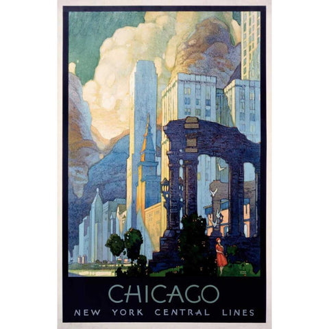 New York Central Lines / Chicago Black Modern Wood Framed Art Print by Ragan, Leslie