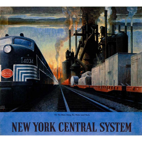 New York Central System / Along the Water Level Route White Modern Wood Framed Art Print by Ragan, Leslie