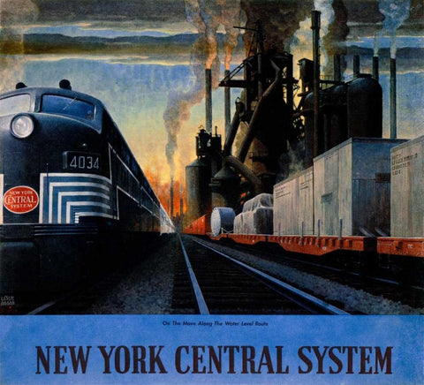 New York Central System / Along the Water Level Route White Modern Wood Framed Art Print with Double Matting by Ragan, Leslie