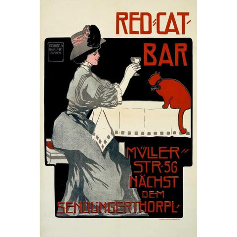 Red-Cat-Bar White Modern Wood Framed Art Print by Rogier, Georges