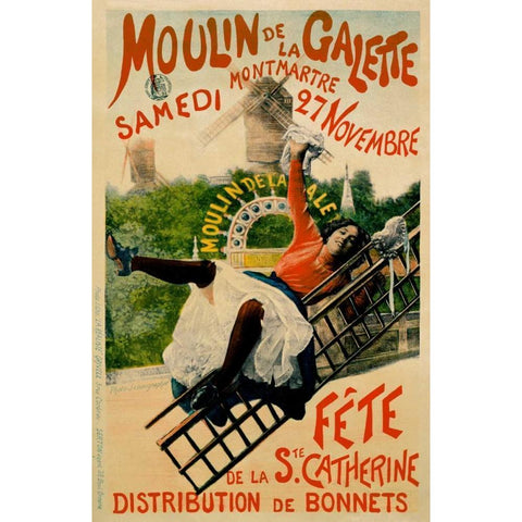 Moulin de la Galette Gold Ornate Wood Framed Art Print with Double Matting by Sescau, Paul