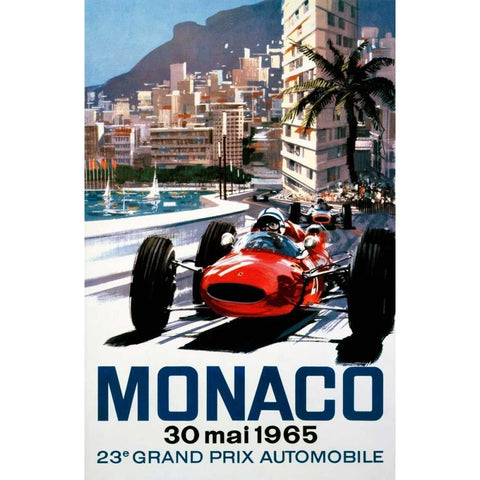Monaco Grand Prix 1965 Black Modern Wood Framed Art Print with Double Matting by Turner, Michael