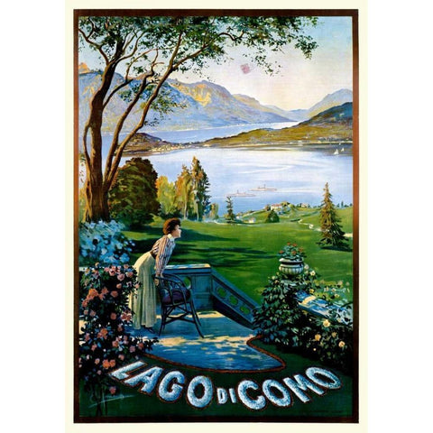 Lago di Como Black Modern Wood Framed Art Print with Double Matting by Ximenes, Elio