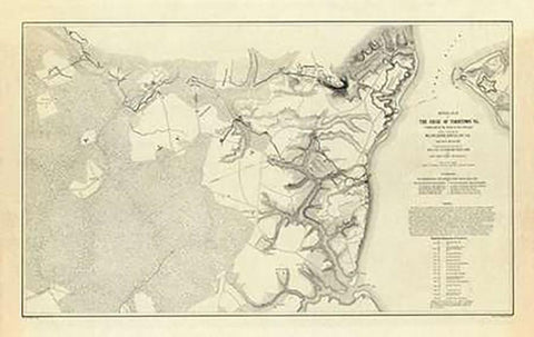 Civil War - Official Plan of The Siege of Yorktown Virginia, 1862 Black Ornate Wood Framed Art Print with Double Matting by Abbot, Henry L.
