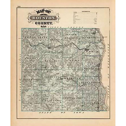 Map of Houston County, Minnesota, 1874 Black Modern Wood Framed Art Print with Double Matting by Andreas, A.T.