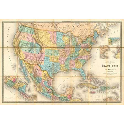 Carte Generale Des Etats, 1865 Gold Ornate Wood Framed Art Print with Double Matting by Goujon, E