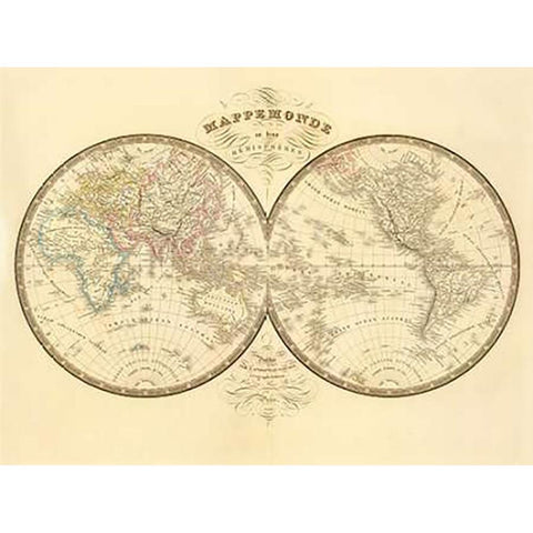 Mappemonde, 1849 Black Modern Wood Framed Art Print with Double Matting by Andriveau-Goujon, J.