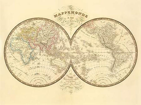 Mappemonde, 1849 Black Ornate Wood Framed Art Print with Double Matting by Andriveau-Goujon, J.