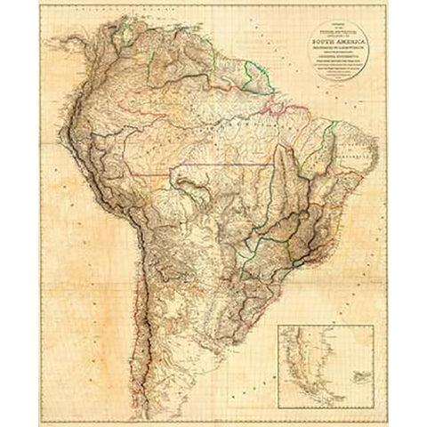 South America, 1814 Gold Ornate Wood Framed Art Print with Double Matting by Arrowsmith, Aaron