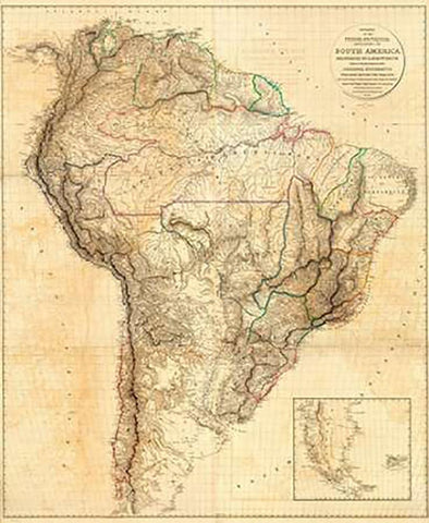 South America, 1814 White Modern Wood Framed Art Print with Double Matting by Arrowsmith, Aaron