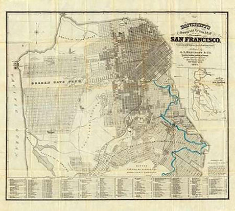 Official Guide Map of City and County of San Francisco, 1873 White Modern Wood Framed Art Print with Double Matting by Bancroft, A.L.