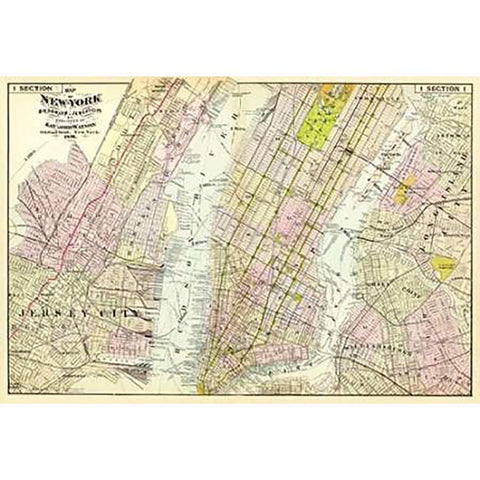 New York, Brooklyn, Jersey City, 1891 Black Modern Wood Framed Art Print with Double Matting by Beers, Frederick W.